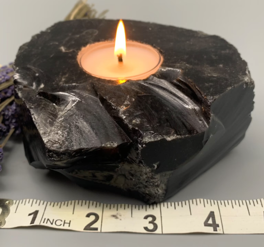 BLACK Obsidian Candle Holder Protect, Cleanse, and Comfort Black Obsidian