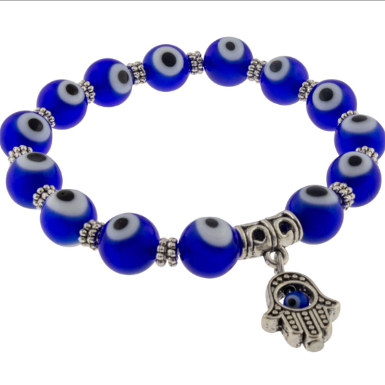 Bracelet Evil Eye Protection Cobalt Blue w/ Fatima Hand