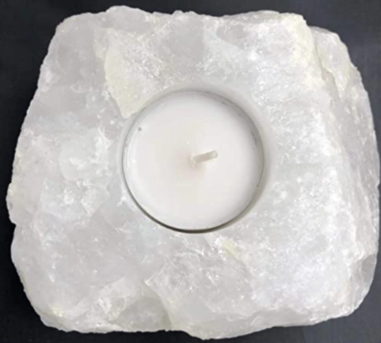 CLEAR Quartz Candle Tea Light Holders Holders to radiate high vibrations – with free intuitive tea light