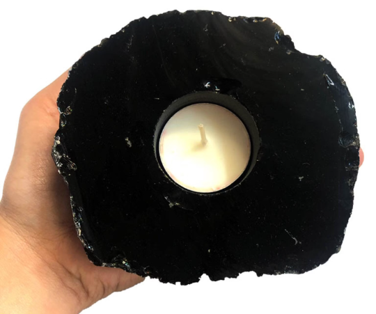 BLACK Obsidian Candle Holder Protect, Cleanse, and Comfort Black Obsidian