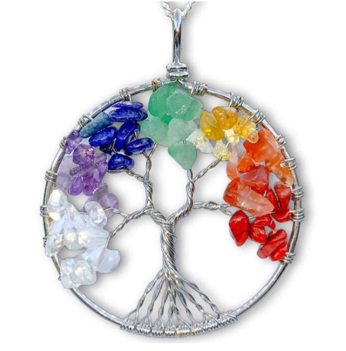 7 Chakra Crystal Tree of Life Necklace - Copper, Gold, Silver- Gift Box