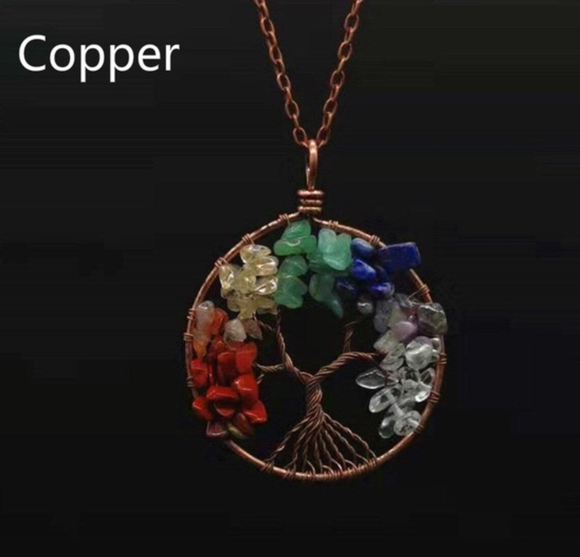 7 Chakra Crystal Tree of Life Necklace - Copper, Gold, Silver- Gift Box