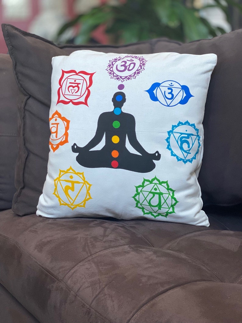 Yoga Reiki 7 Chakras Symbols Throw Pillow Cover